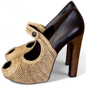 Clergerie Paris Crochet Raffia Mary Jane Heels – Size 39 (US 8.5–9)